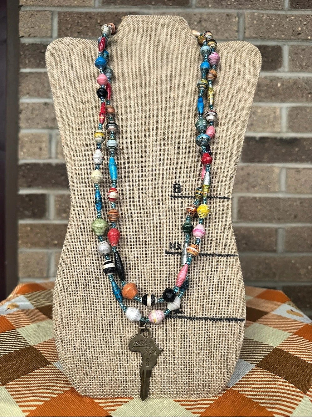 Unlock Hope Africa Paper Bead Multi-Strand Key Pendant Necklace